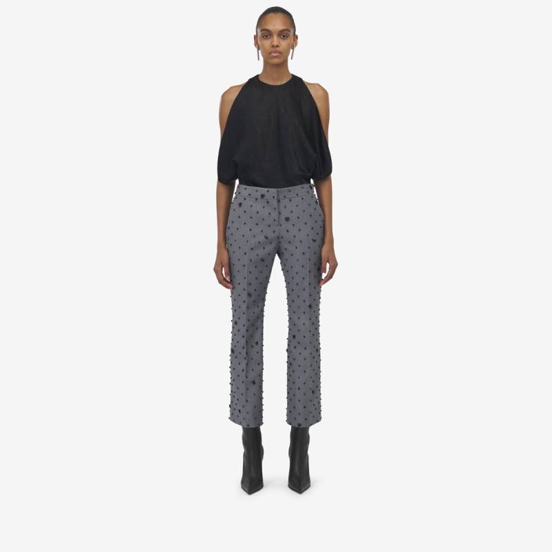 ALEXANDER MCQUEEN - Shattered Jet Stone Embroidered Cropped Trousers​ - Item 807818QZANE1015